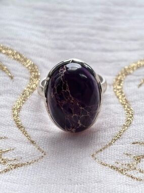 Sterling Silver Purple Jasper  Statement Ring Size 8